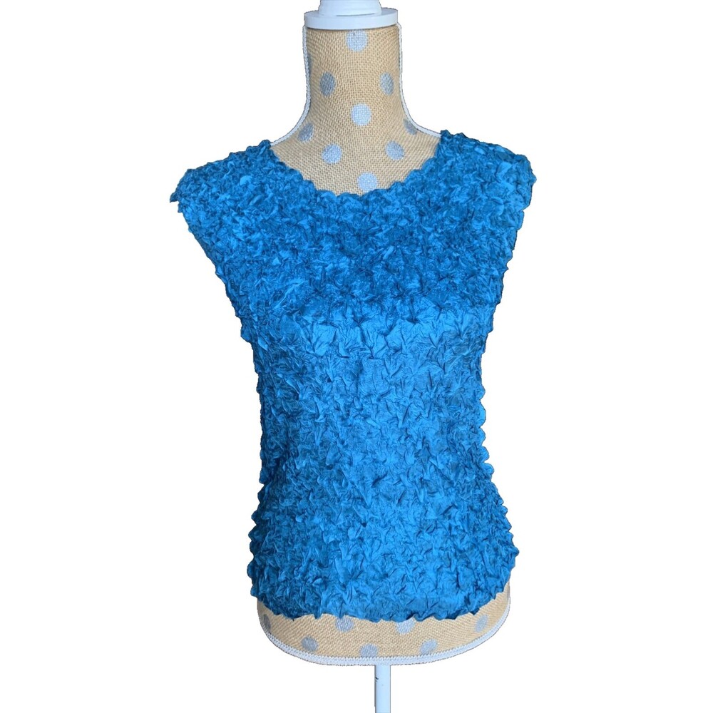 90s Y2K Stretch Blue Sleeveless Shirt One Size Popcorn Bubble Small Medium